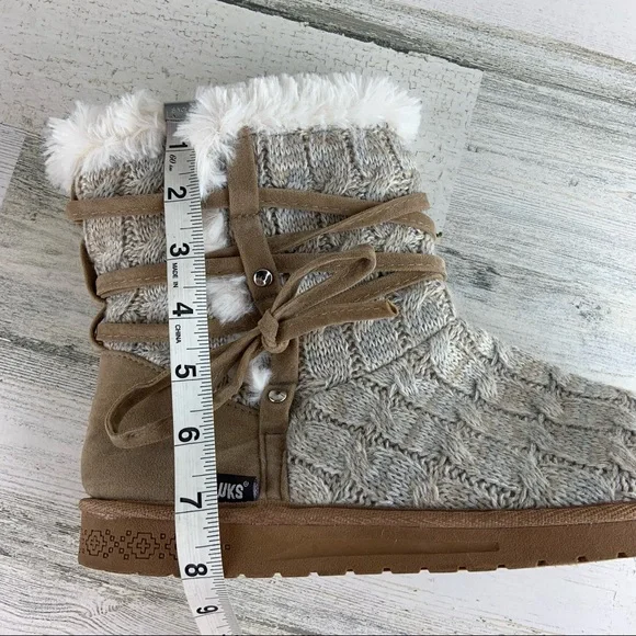 MUK LUKS Tan Grey Sweater Knit Booties Size 11 - Picture 8 of 10